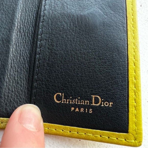Christian Dior Key Holder, CD Compact Wallet Olive Green/Yellow Authentic